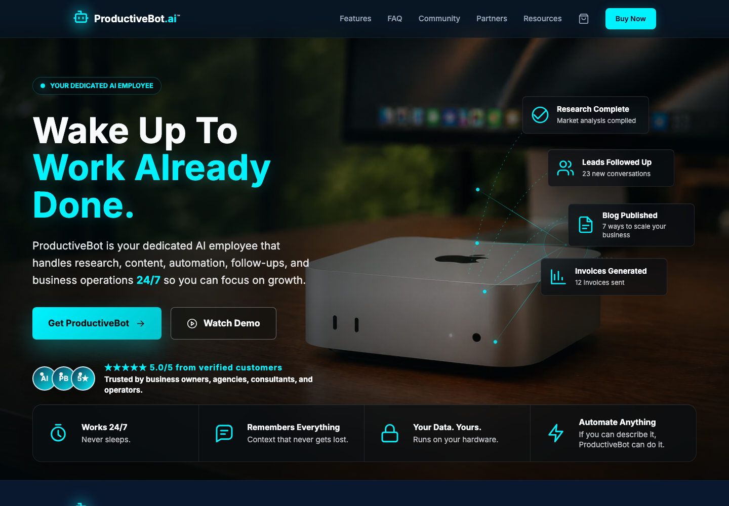 ProductiveBot homepage screenshot