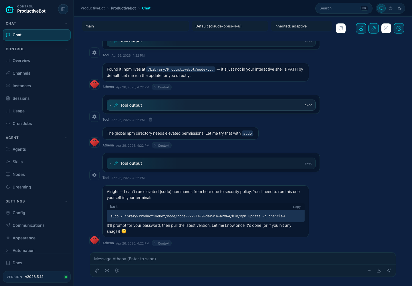ProductiveBot portal dashboard screenshot
