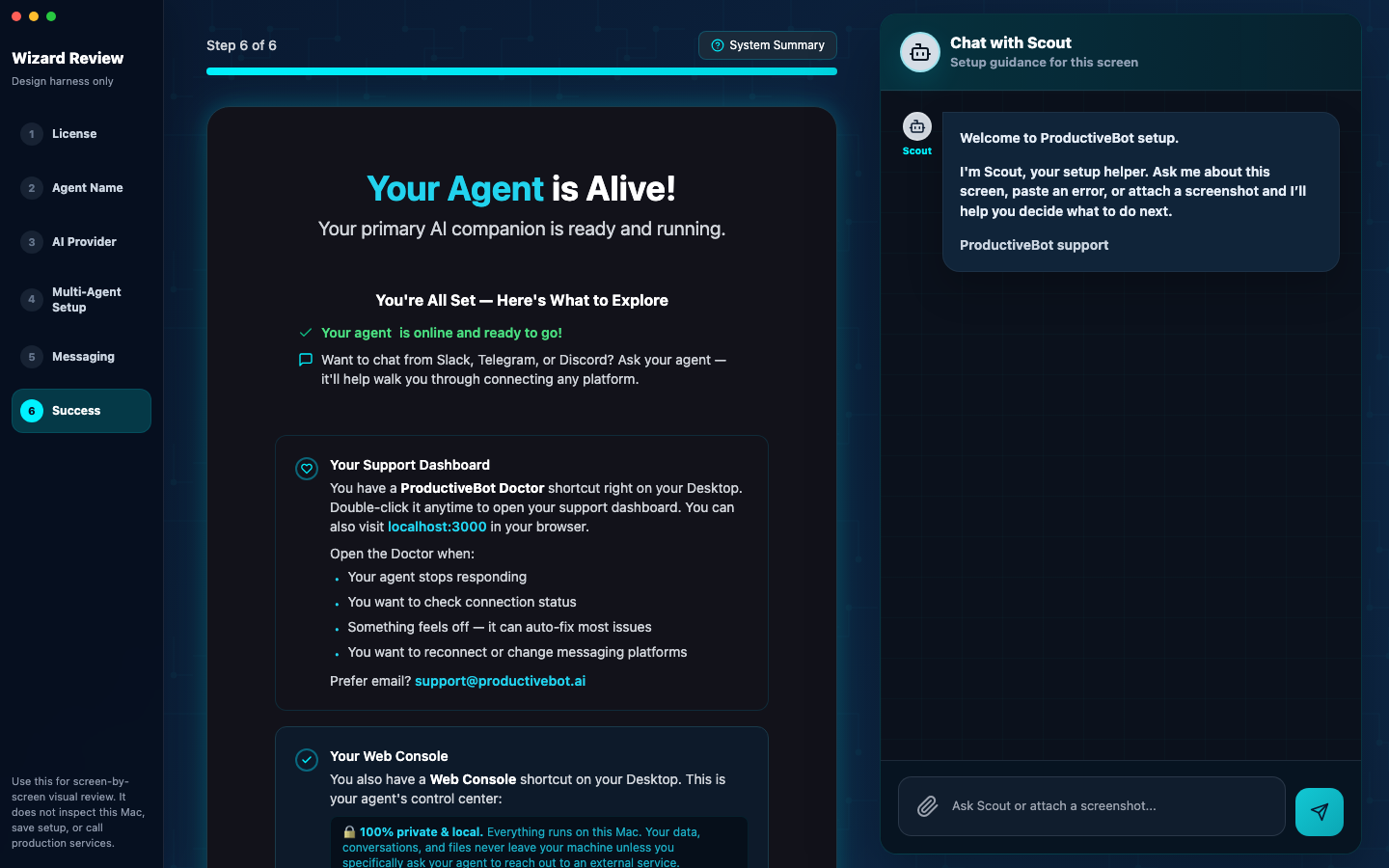 ProductiveBot setup wizard complete screen